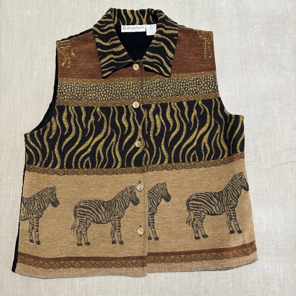 Vintage Dressbarn Jungle Safari Animal Zebra Pattern Vest Medium Statement Artsy
